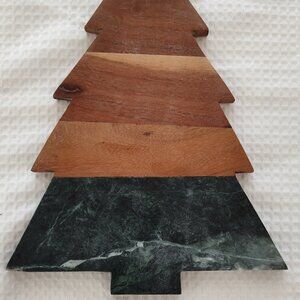Cheese Charcuterie Cutting Board, Marble & Wood, Christmas Tree